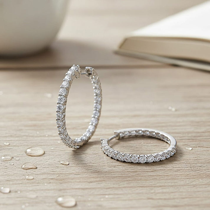 LUXURIANT 2 Ct. Lab Grown Diamond Hoop Earrings in Rhodium Overlay Sterling Silver 8179182 2