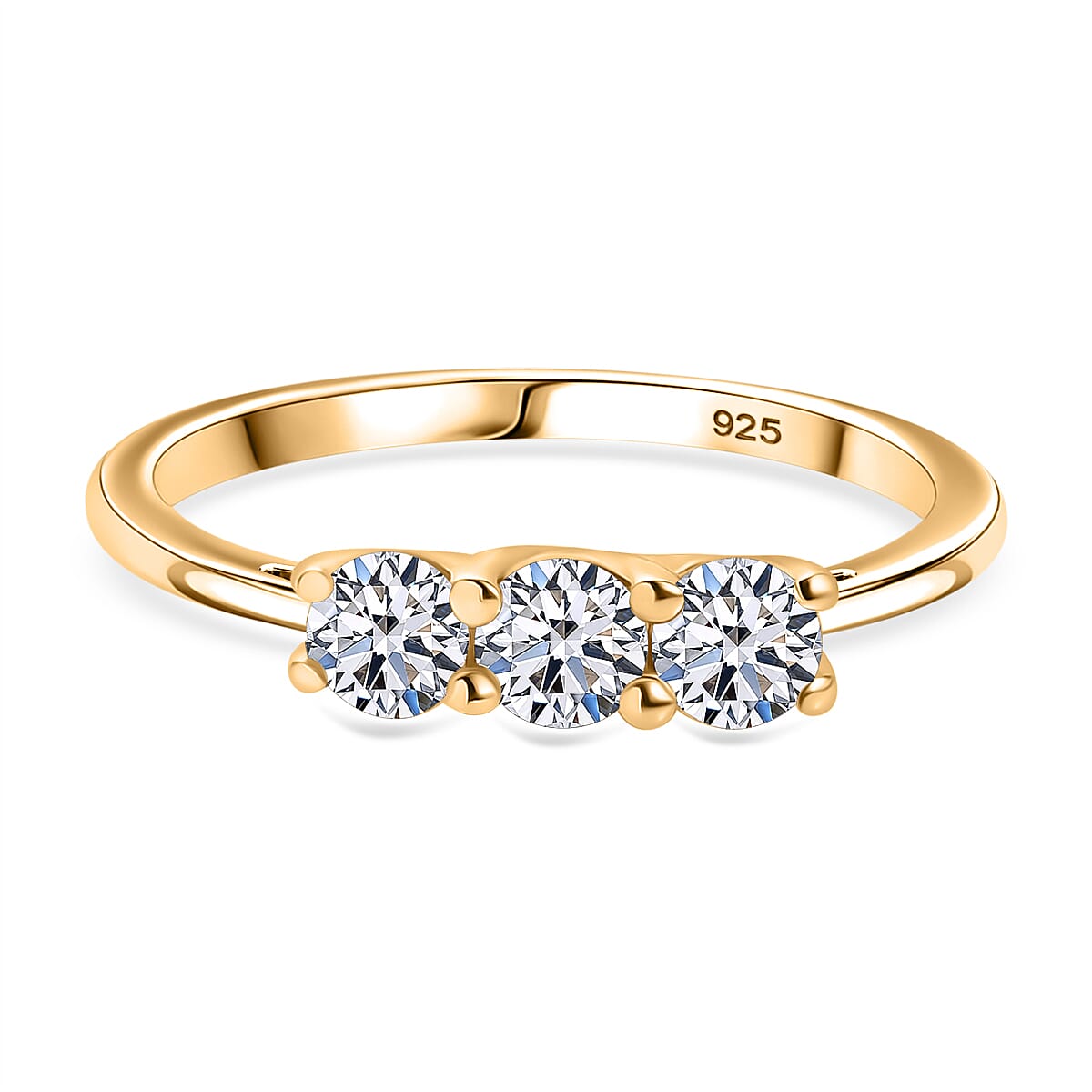 LUXURIANT Lab Grown Diamond Trilogy Ring in 18K Vermeil Yellow Gold Plated Sterling Silver 0.5 Ct. 8053177 0