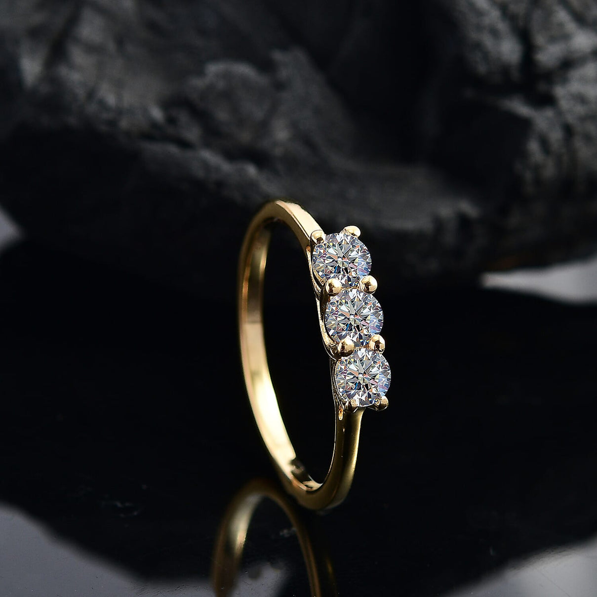 LUXURIANT Lab Grown Diamond Trilogy Ring in 18K Vermeil Yellow Gold Plated Sterling Silver 0.5 Ct. 8053177 2