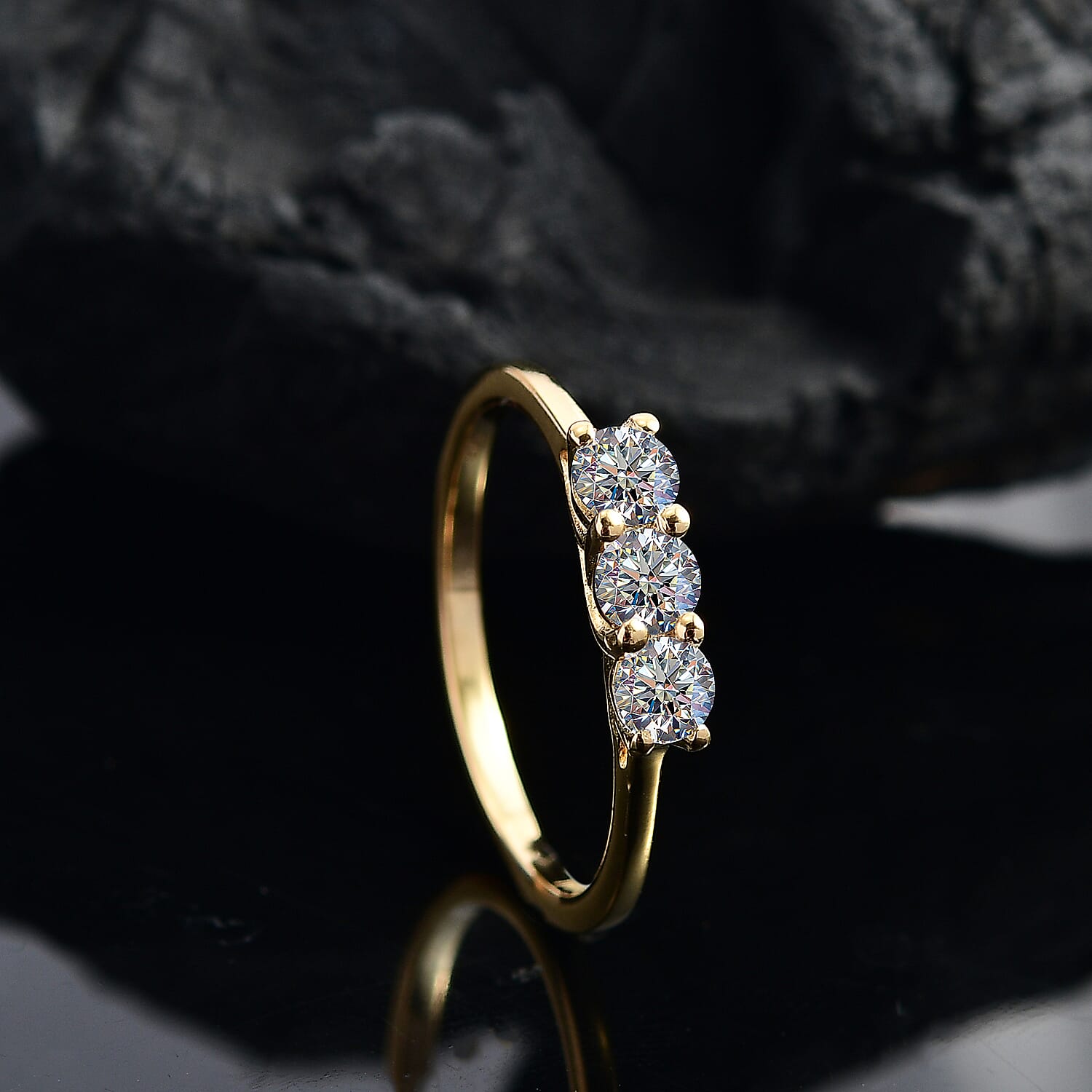 LUXURIANT Lab Grown Diamond Trilogy Ring in 18K Vermeil Yellow Gold Plated Sterling Silver 0.5 Ct. 8053177 2