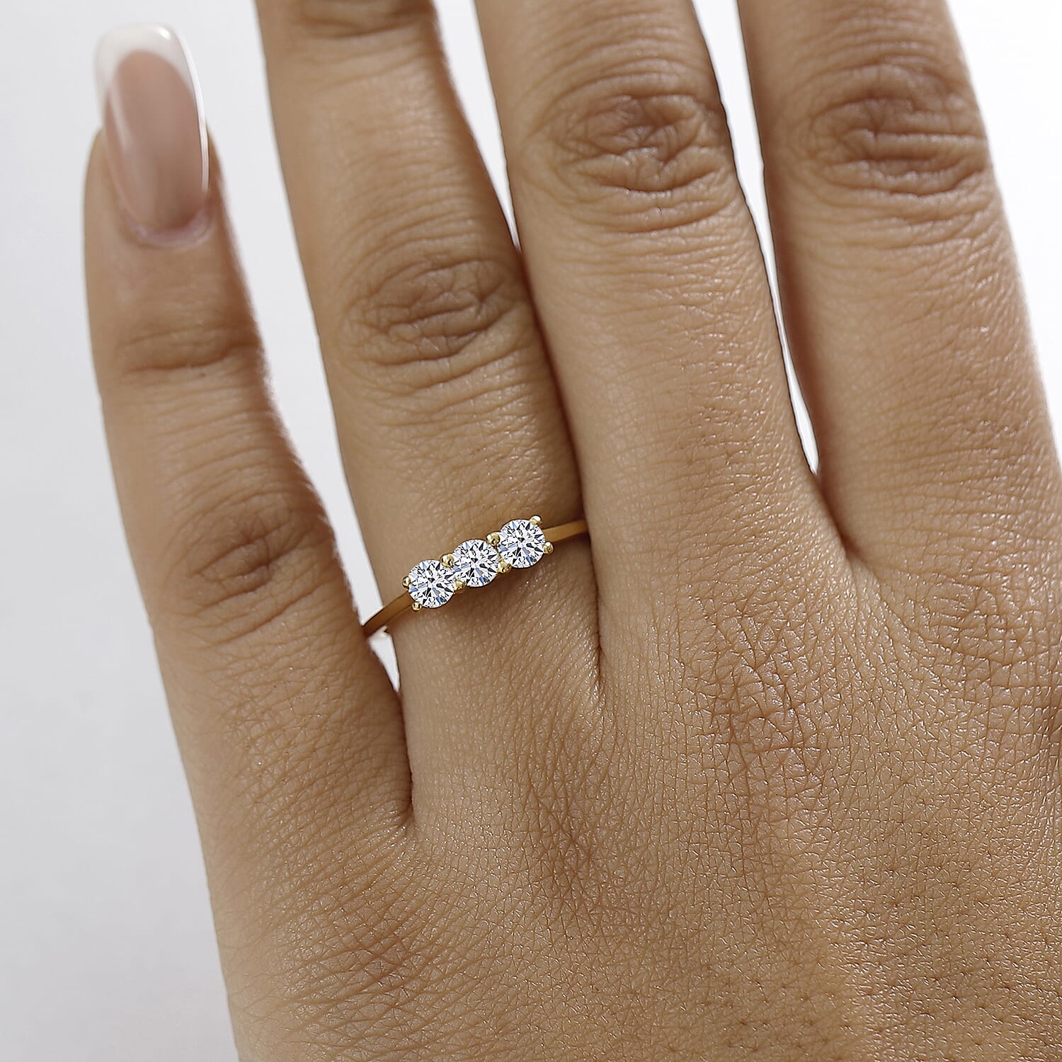 LUXURIANT Lab Grown Diamond Trilogy Ring in 18K Vermeil Yellow Gold Plated Sterling Silver 0.5 Ct. 8053177 3