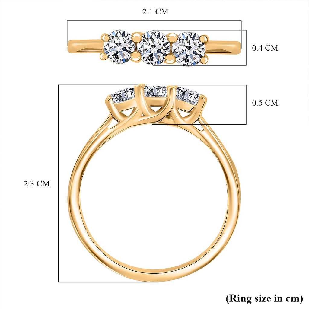 Luxuriant Diamond Lab Grown Diamond Trilogy Ring in 18K Vermeil Yellow Gold Plated Sterling Silver 0.50 Ct.