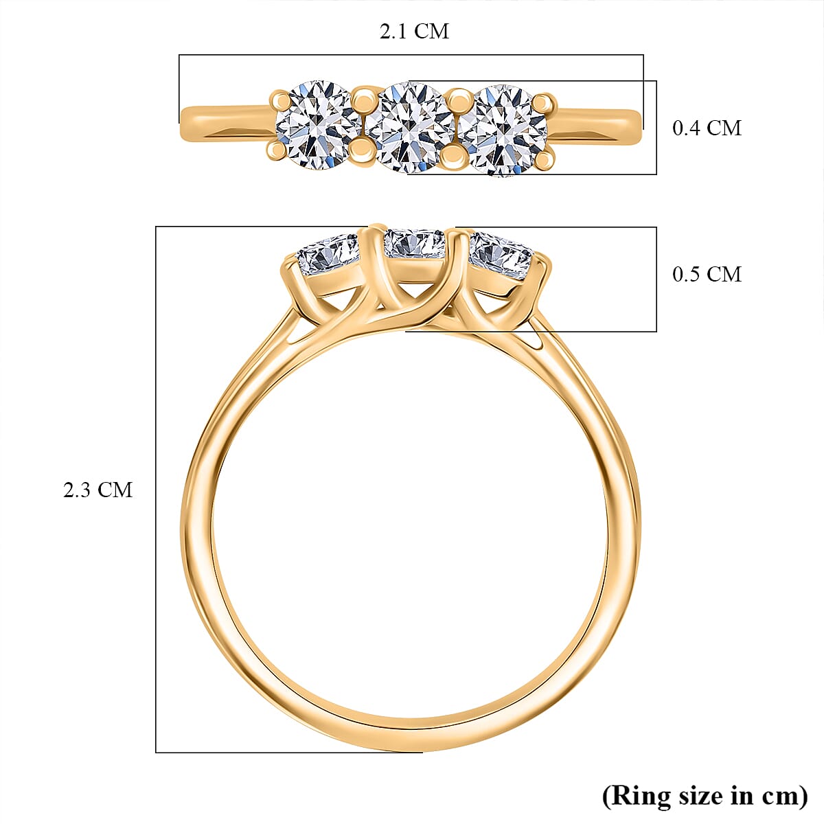 LUXURIANT Lab Grown Diamond Trilogy Ring in 18K Vermeil Yellow Gold Plated Sterling Silver 0.5 Ct. 8053177 6