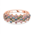 First Time Ever - Luxuriant Diamond Lab Grown Multi Coloured Diamond (SI-GH) Ring in 18K Vermeil Rose Gold Plated Sterling Silver 1.00 Ct.