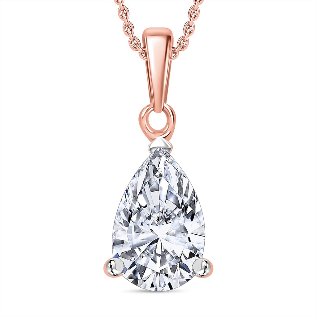Luxuriant Diamond Pear Cut Lab Grown Diamond Pendant with Chain (Size 18-20) in Vermeil Rose Gold Plated Sterling Silver 1.00 Ct.