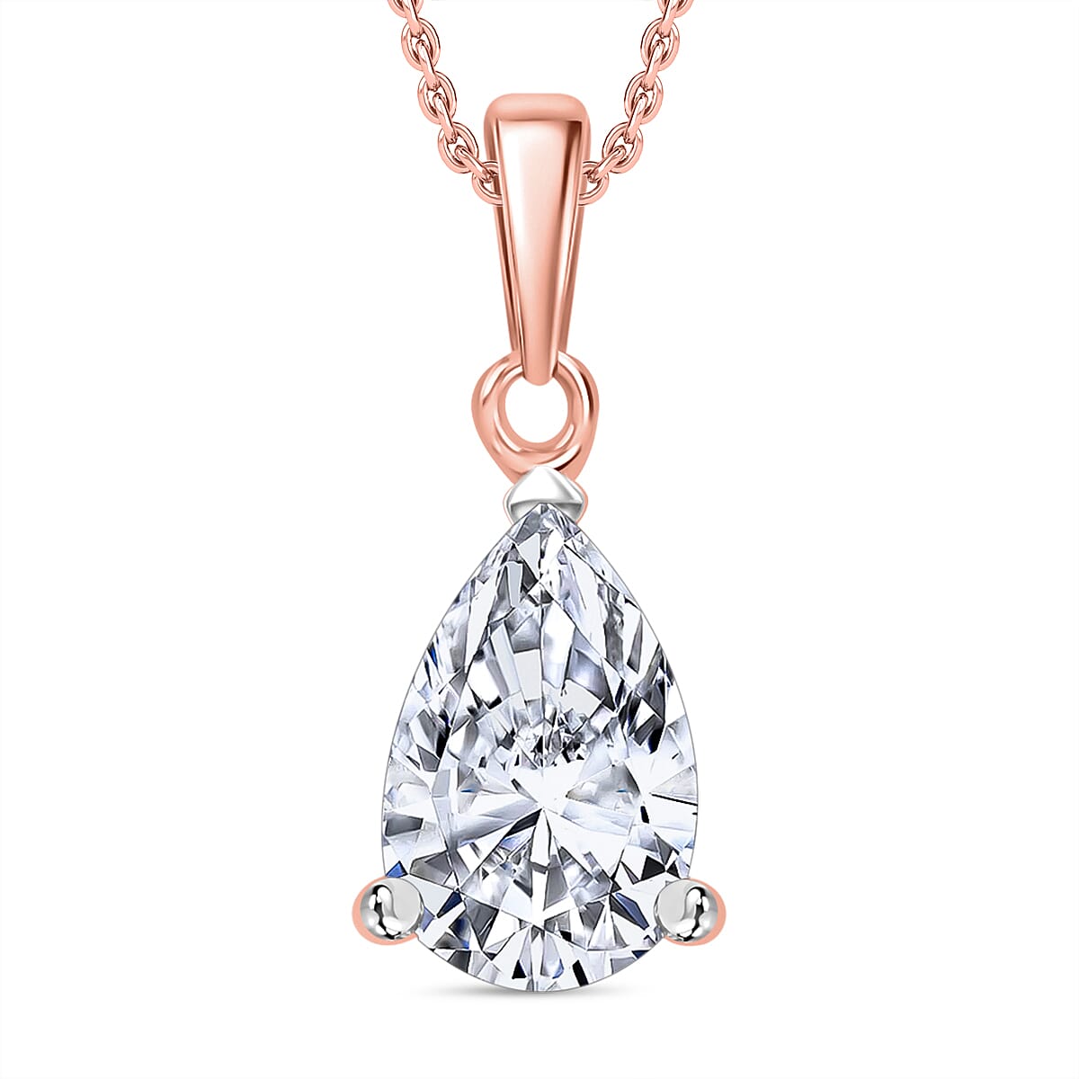 LUXURIANT Pear Cut Lab Grown Diamond Pendant with Chain (Size 18/20) in Vermeil Rose Gold Plated Sterling Silver 1 Ct. 4372869 0