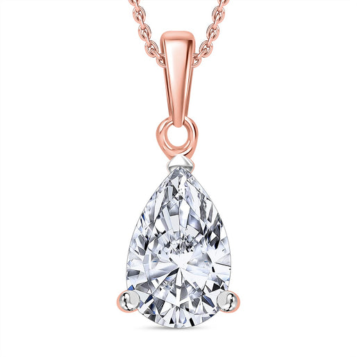 Luxuriant Diamond Pear Cut Lab Grown Diamond Pendant with Chain (Size 18-20) in Vermeil Rose Gold Plated Sterling Silver 1.00 Ct.