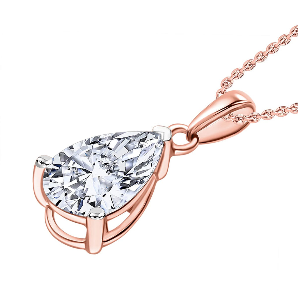 Luxuriant Diamond Pear Cut Lab Grown Diamond Pendant with Chain (Size 18-20) in Vermeil Rose Gold Plated Sterling Silver 1.00 Ct.