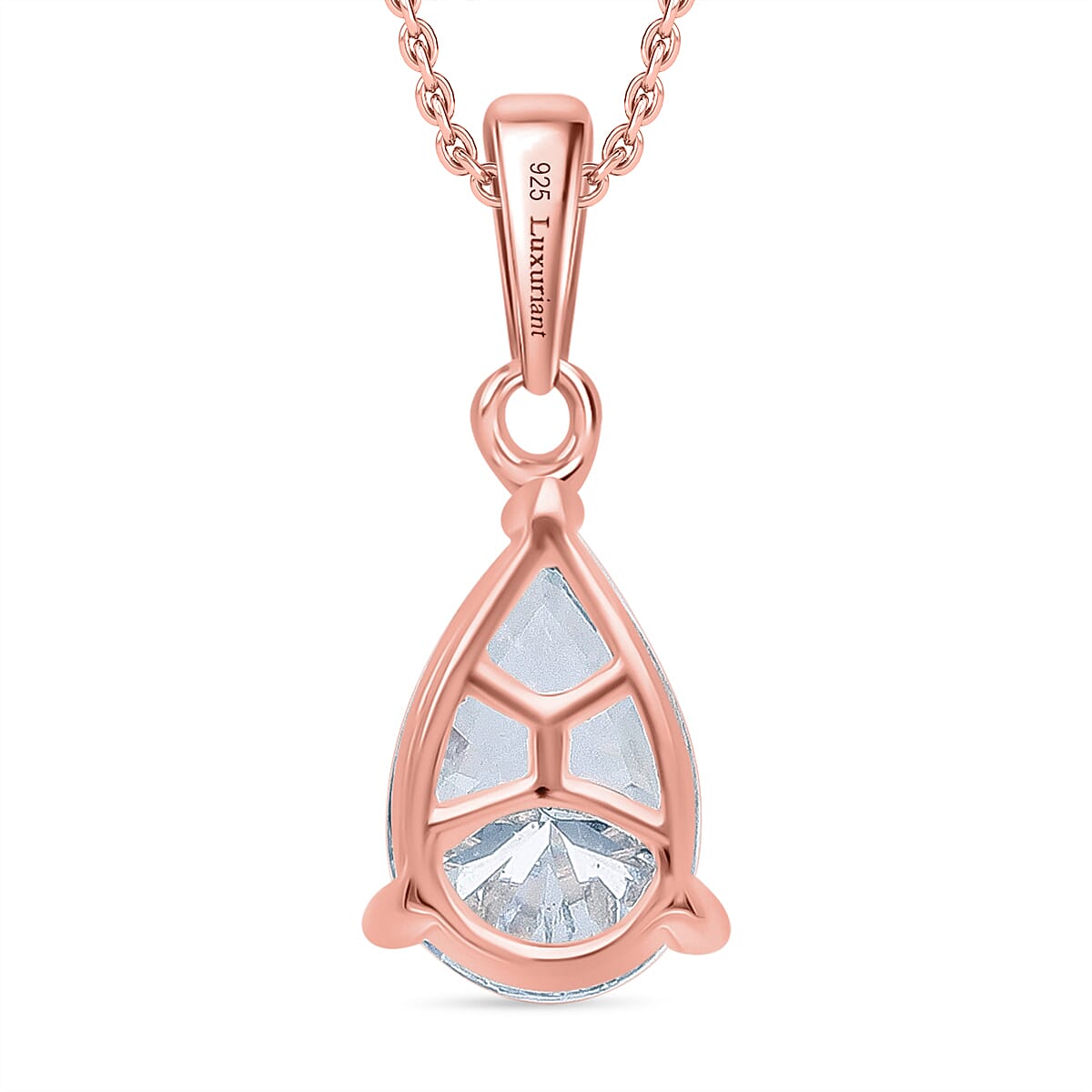 LUXURIANT Pear Cut Lab Grown Diamond Pendant with Chain (Size 18/20) in Vermeil Rose Gold Plated Sterling Silver 1 Ct. 4372869 4