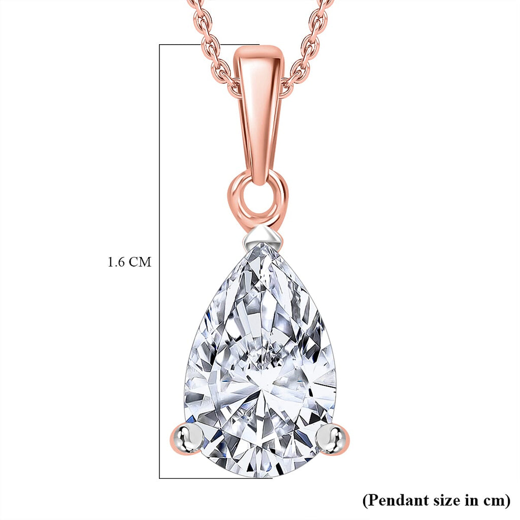 Luxuriant Diamond Pear Cut Lab Grown Diamond Pendant with Chain (Size 18-20) in Vermeil Rose Gold Plated Sterling Silver 1.00 Ct.