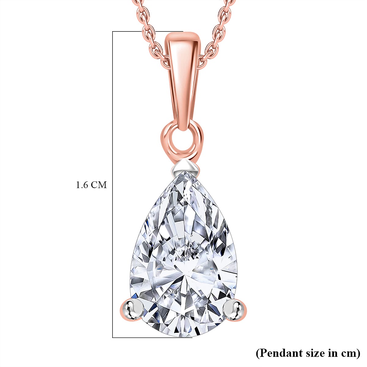 LUXURIANT Pear Cut Lab Grown Diamond Pendant with Chain (Size 18/20) in Vermeil Rose Gold Plated Sterling Silver 1 Ct. 4372869 5