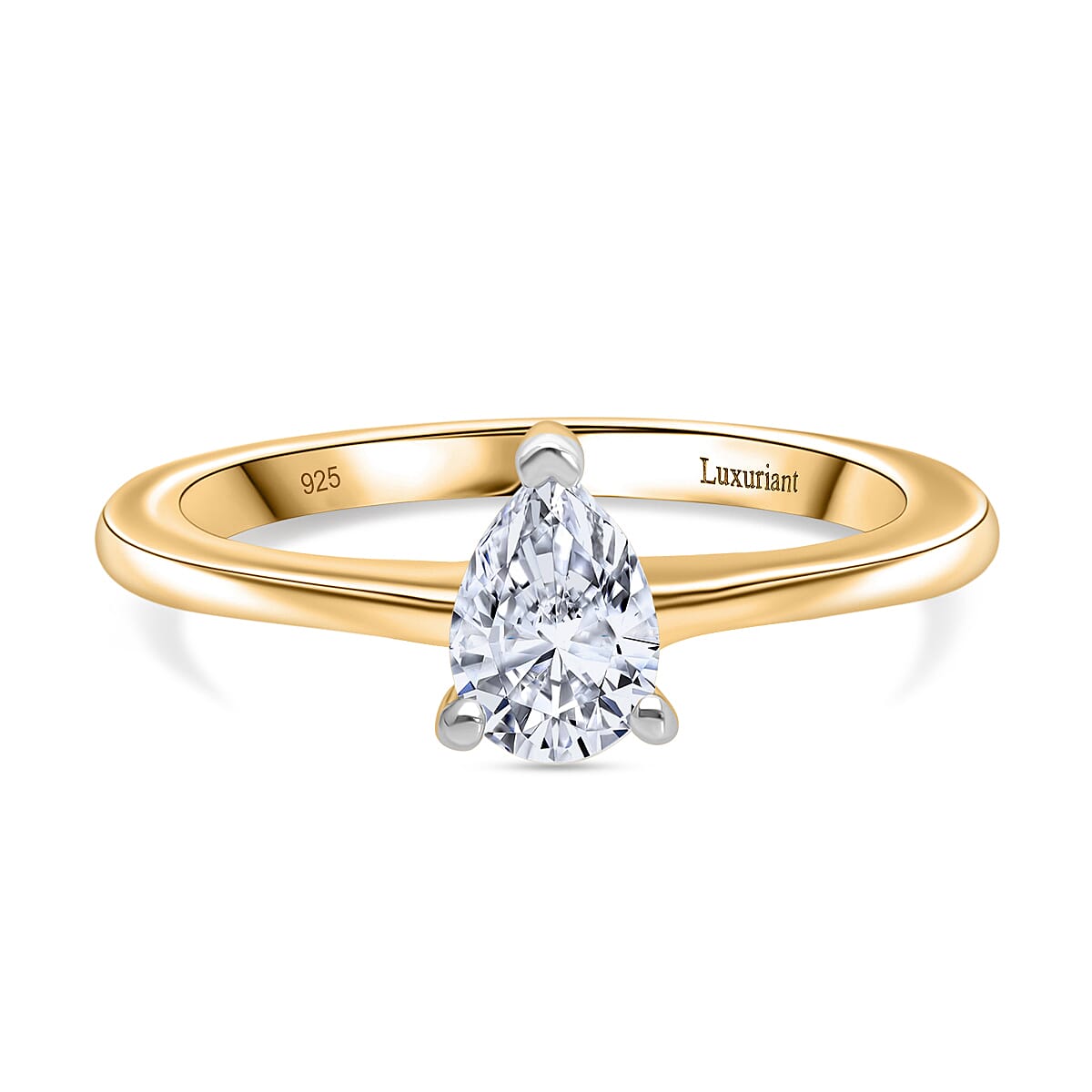 Luxuriant Diamond Pear Cut Lab Grown Diamond Solitaire Ring in Vermeil Yellow Gold Plated Sterling Silver 0.50 Ct.