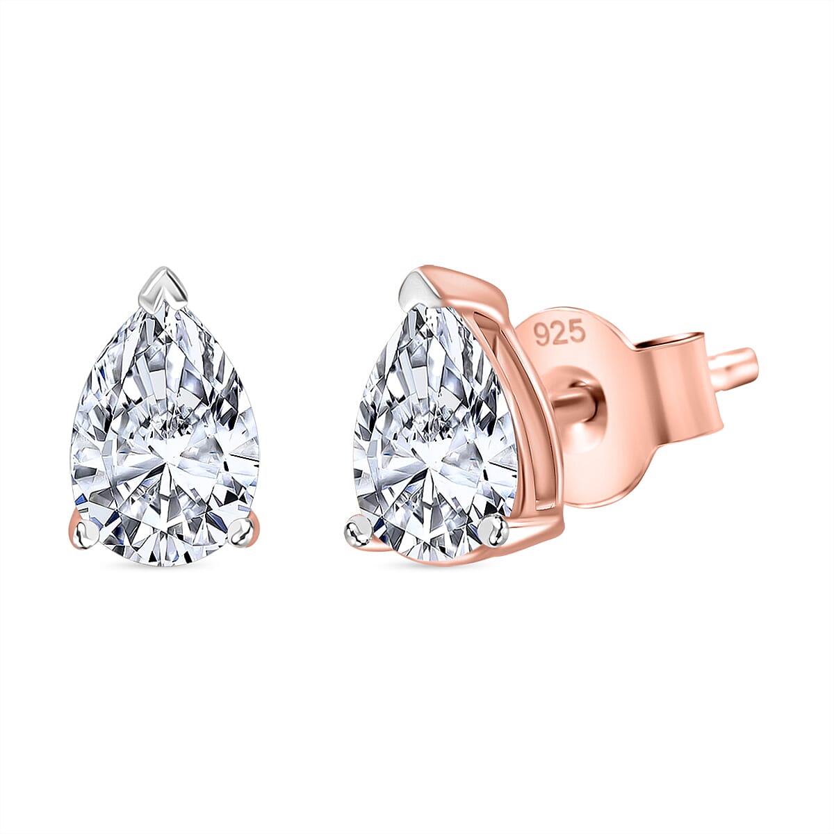LUXURIANT Pear Cut Lab Grown Diamond Stud Push Back  Earring in Vermeil Rose Gold Plated Sterling Silver 0.50 Ct. 8114472 0