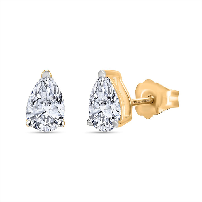 LUXURIANT Pear Cut Lab Grown Diamond Stud Push Back  Earring in Vermeil Rose Gold Plated Sterling Silver 0.50 Ct. 8114472 1