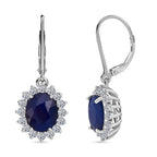 Luxuriant Blue Sapphire & Lab Grown Diamond (SI-GH) Earrings with Lever Back in Rhodium Overlay Sterling Silver 8.73 Ct