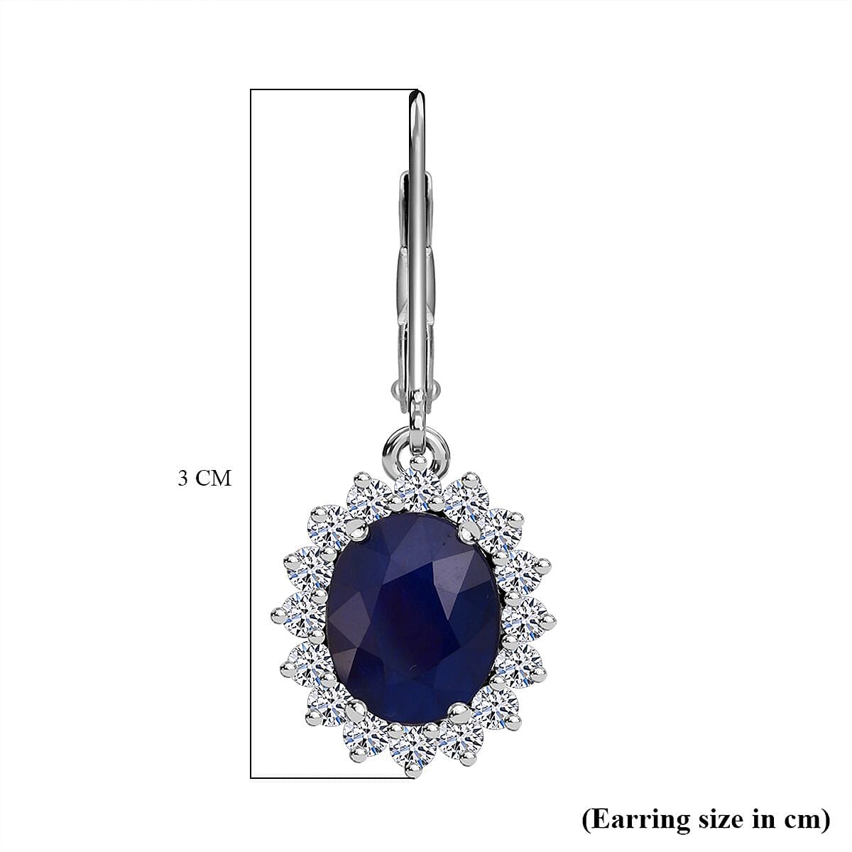 Luxuriant - Blue Sapphire &amp; Lab Grown Diamond (SI-G-H) Halo Earrings with Lever Back in Rhodium Overlay Sterling Silver 7.60 Ct 8267274 5