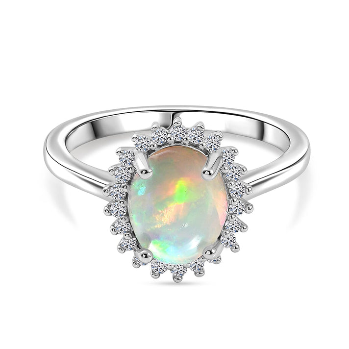 Ethiopian Opal &amp; SI-G-H Lab Grown Diamond Halo Ring in Platinum Overlay Sterling Silver 1.45 Ct. 8516786 1