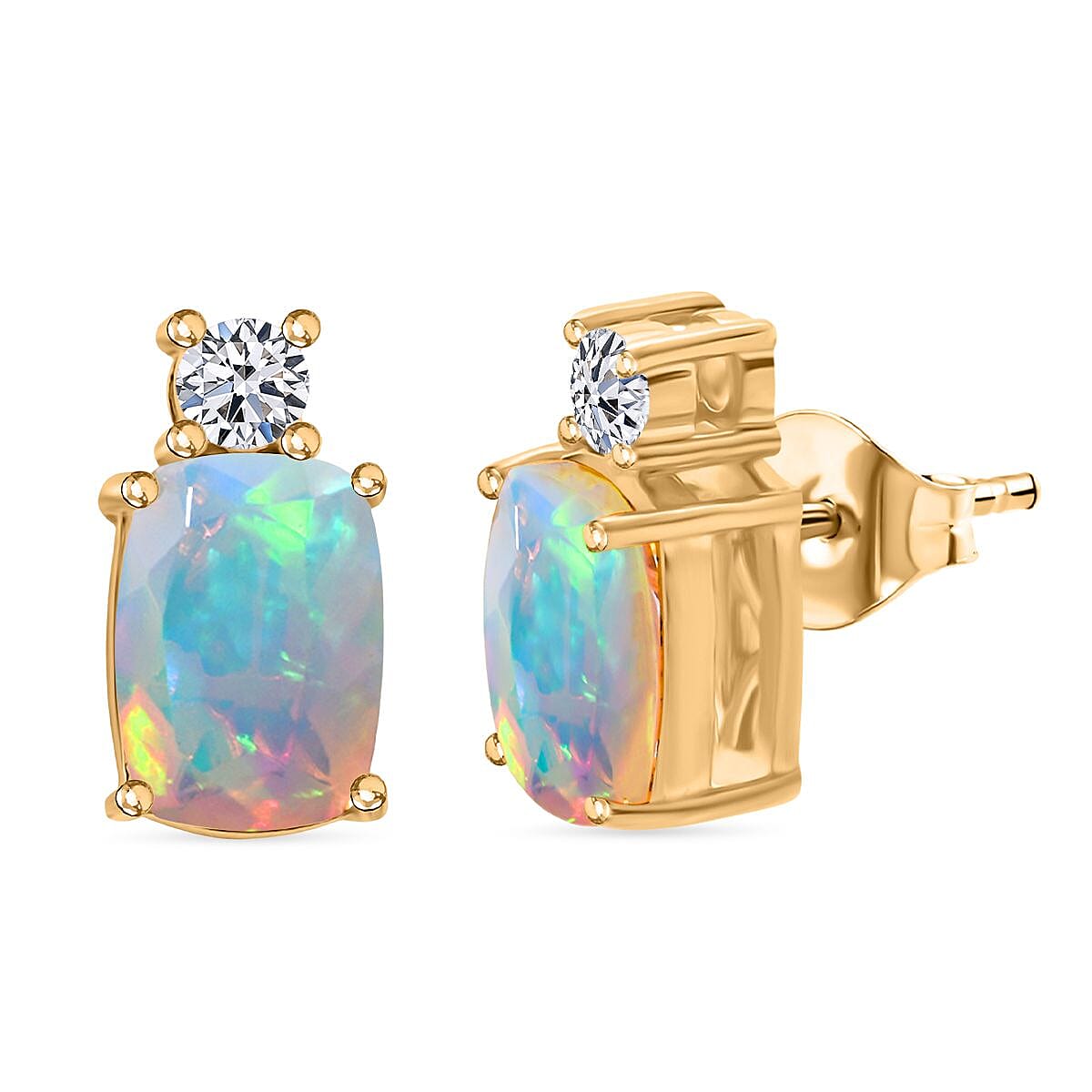 AAA Ethiopian Opal &amp; Lab Grown Diamond Earring  in Yellow Gold  Sterling Silver 1.33 Ct. 8252734 0