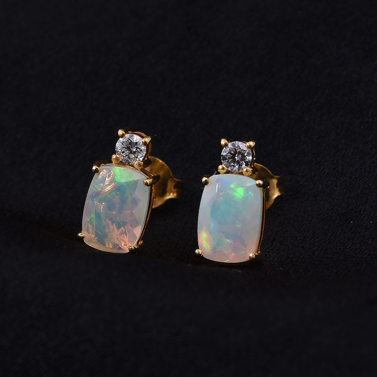 AAA Ethiopian Opal &amp; Lab Grown Diamond Earring  in Yellow Gold  Sterling Silver 1.33 Ct. 8252734 1