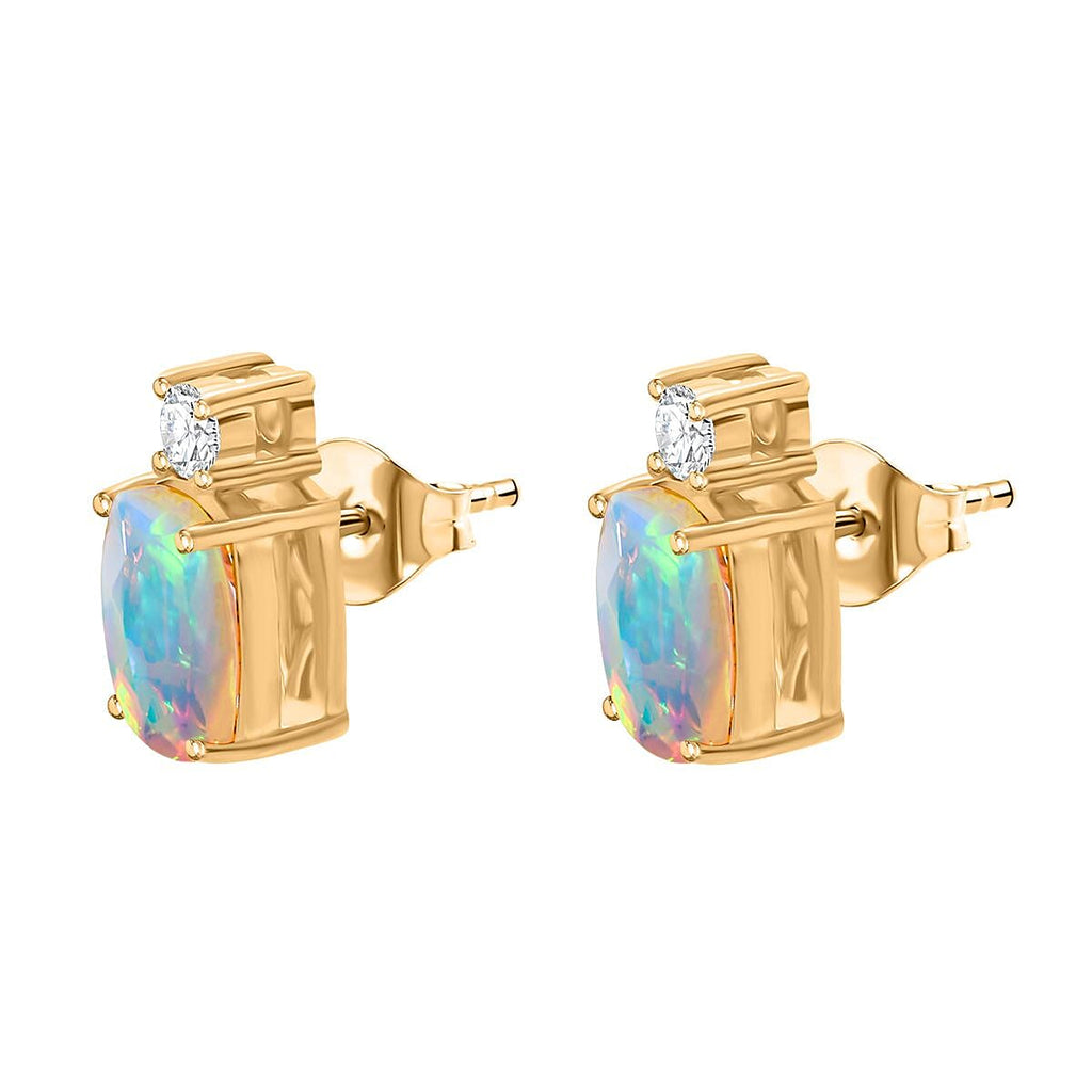 AAA Ethiopian Opal & Lab Grown Diamond Earring  in Yellow Gold  Sterling Silver 1.33 Ct.