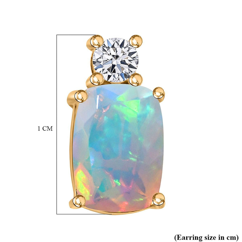 AAA Ethiopian Opal & Lab Grown Diamond Earring  in Yellow Gold  Sterling Silver 1.33 Ct.