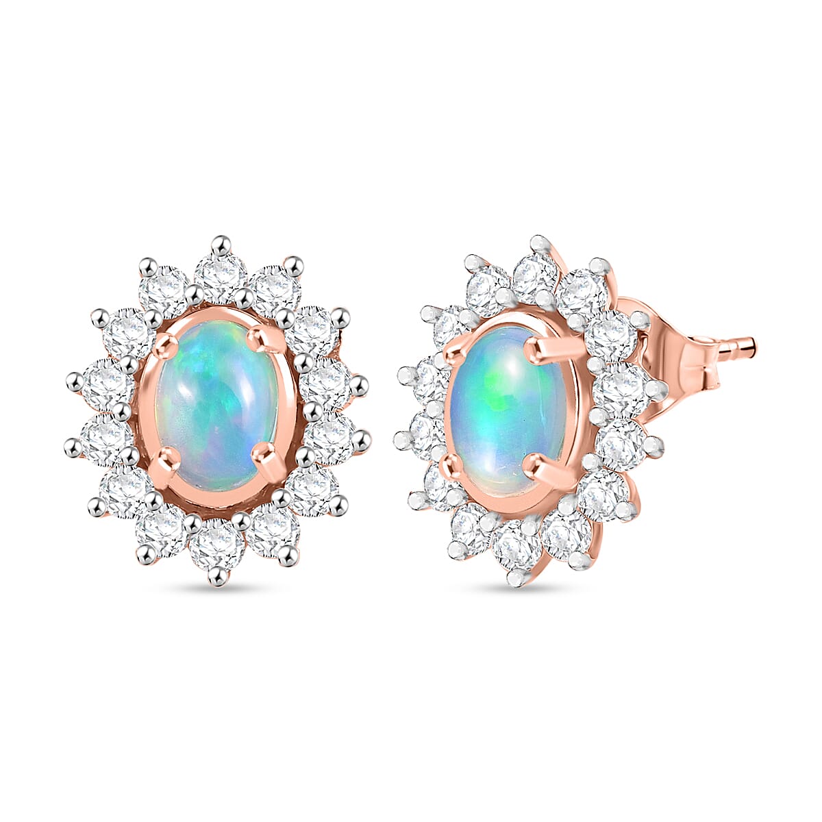 LUXURIANT Ethiopian Opal, Lab Grown Diamond Halo Earring with Push Back in 18K Vermeil Rose Gold Plated Sterling Silver 2.18 Ct. 8316187 0