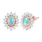 Luxuriant Ethiopian Opal & Lab Grown Diamond Earring with Push Back in 18K Vermeil Rose Gold Plated Sterling Silver 2.18 Ct.