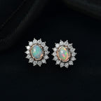 Luxuriant Ethiopian Opal & Lab Grown Diamond Earring with Push Back in 18K Vermeil Rose Gold Plated Sterling Silver 2.18 Ct.