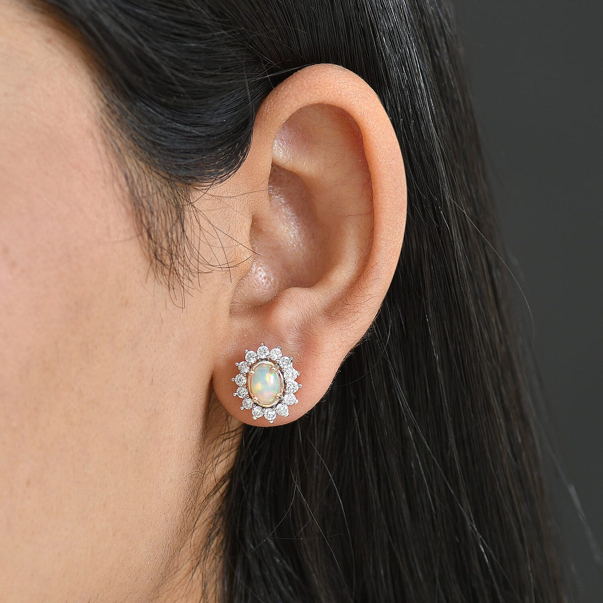 LUXURIANT Ethiopian Opal, Lab Grown Diamond Halo Earring with Push Back in 18K Vermeil Rose Gold Plated Sterling Silver 2.18 Ct. 8316187 3