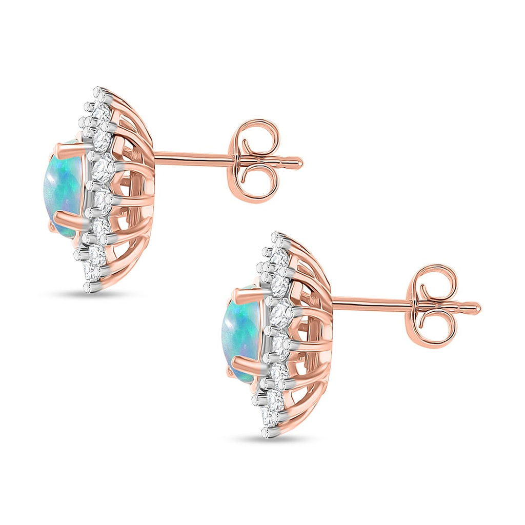 Luxuriant Ethiopian Opal & Lab Grown Diamond Earring with Push Back in 18K Vermeil Rose Gold Plated Sterling Silver 2.18 Ct.