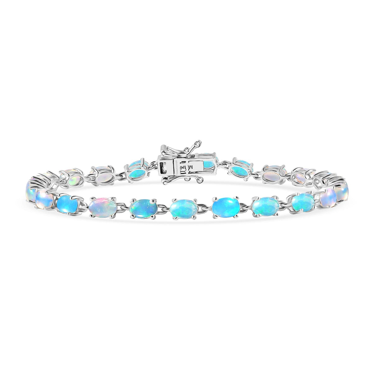 Luxuriant Ethiopian Opal &amp; Lab Grown Diamond (SI-GH) Linking Bracelet (Size 7) with GB Lock Box in Rhodium Overlay Sterling Silver 7.25 Ct, Silver Wt. 5.29 Gms. 8275994 0