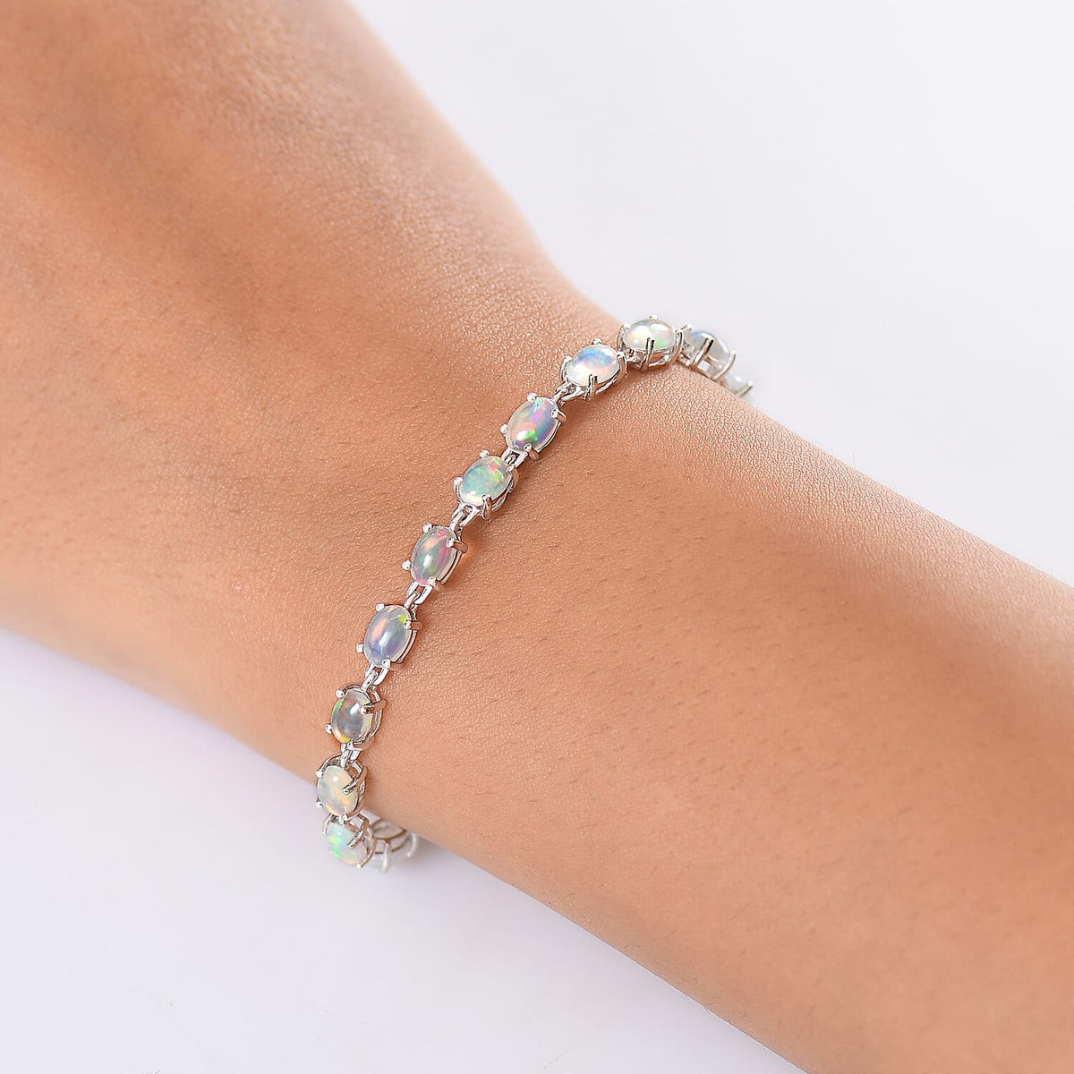 Luxuriant Ethiopian Opal &amp; Lab Grown Diamond (SI-GH) Linking Bracelet (Size 7) with GB Lock Box in Rhodium Overlay Sterling Silver 7.25 Ct, Silver Wt. 5.29 Gms. 8275994 3