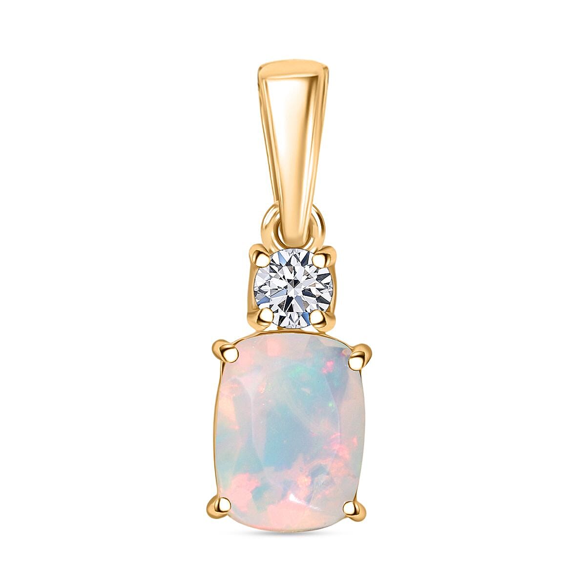 AAA Ethiopian Opal &amp; Lab Grown Diamond Pendant in Yellow Gold  Sterling Silver 1.00 Ct. 8252727 0