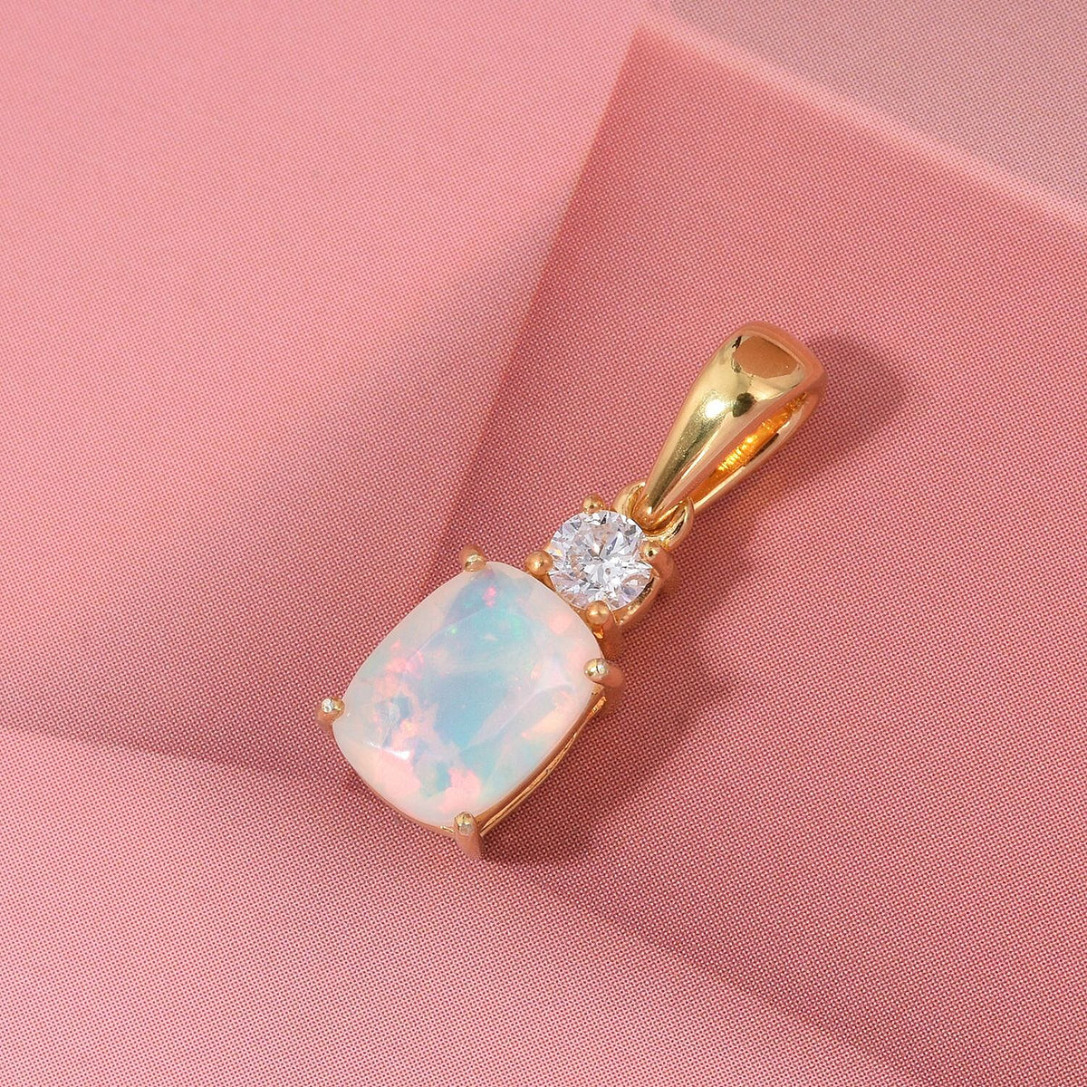 AAA Ethiopian Opal &amp; Lab Grown Diamond Pendant in Yellow Gold  Sterling Silver 1.00 Ct. 8252727 1