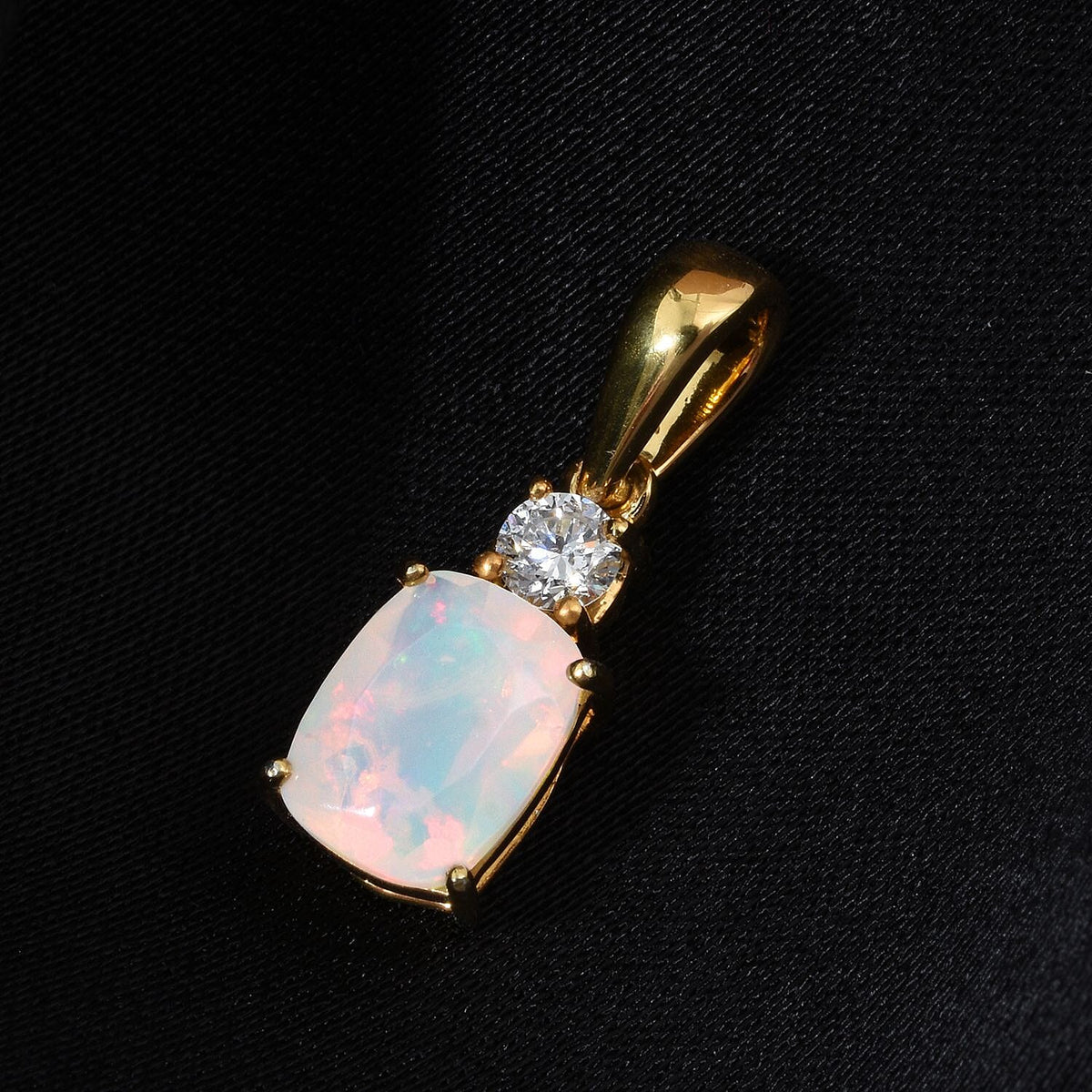 AAA Ethiopian Opal &amp; Lab Grown Diamond Pendant in Yellow Gold  Sterling Silver 1.00 Ct. 8252727 2