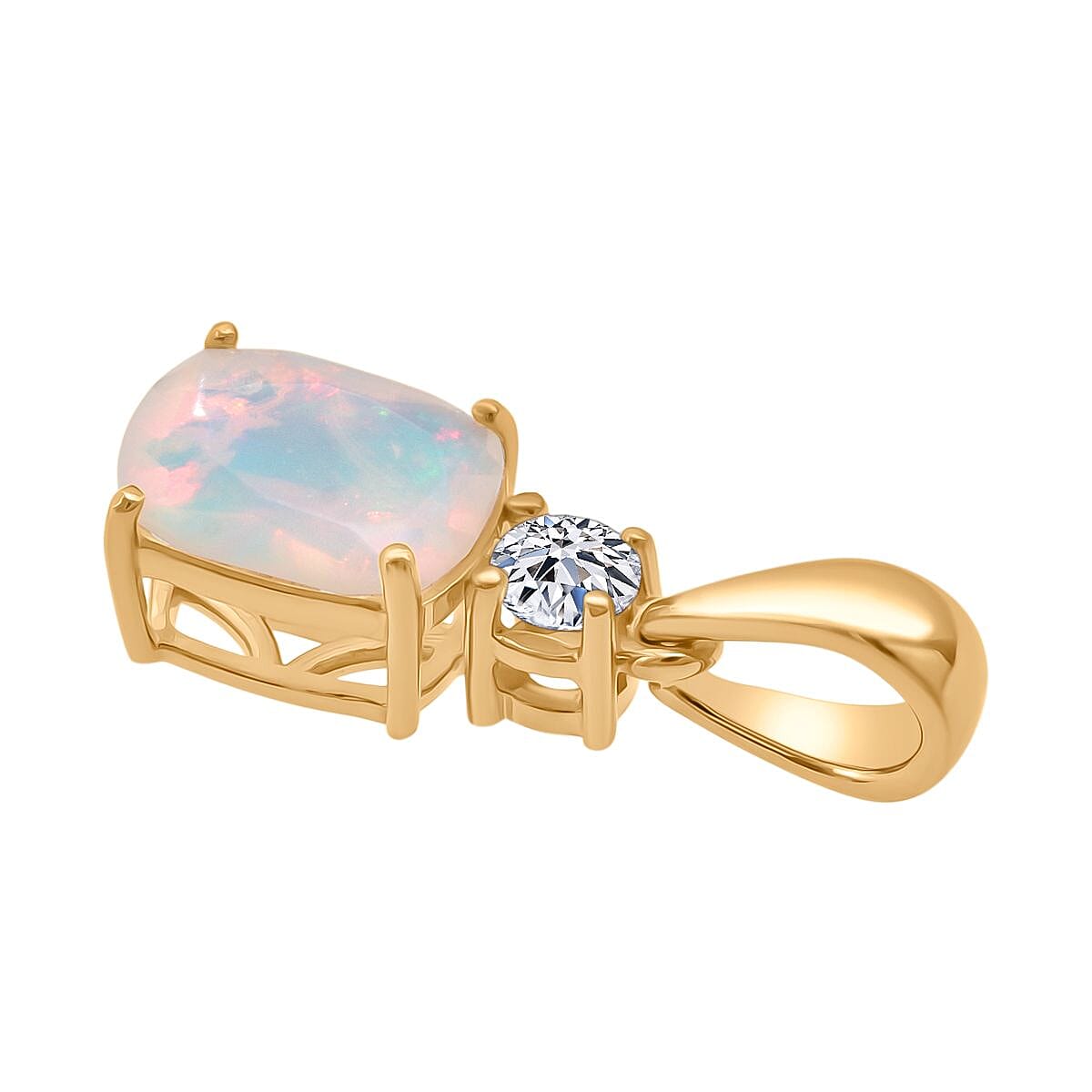 AAA Ethiopian Opal &amp; Lab Grown Diamond Pendant in Yellow Gold  Sterling Silver 1.00 Ct. 8252727 4