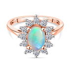 Luxuriant Ethiopian Opal & Lab Grown Diamond (SI-GH) Halo Ring in 18K Vermeil Rose Gold Plated Sterling Silver 1.64 Ct.
