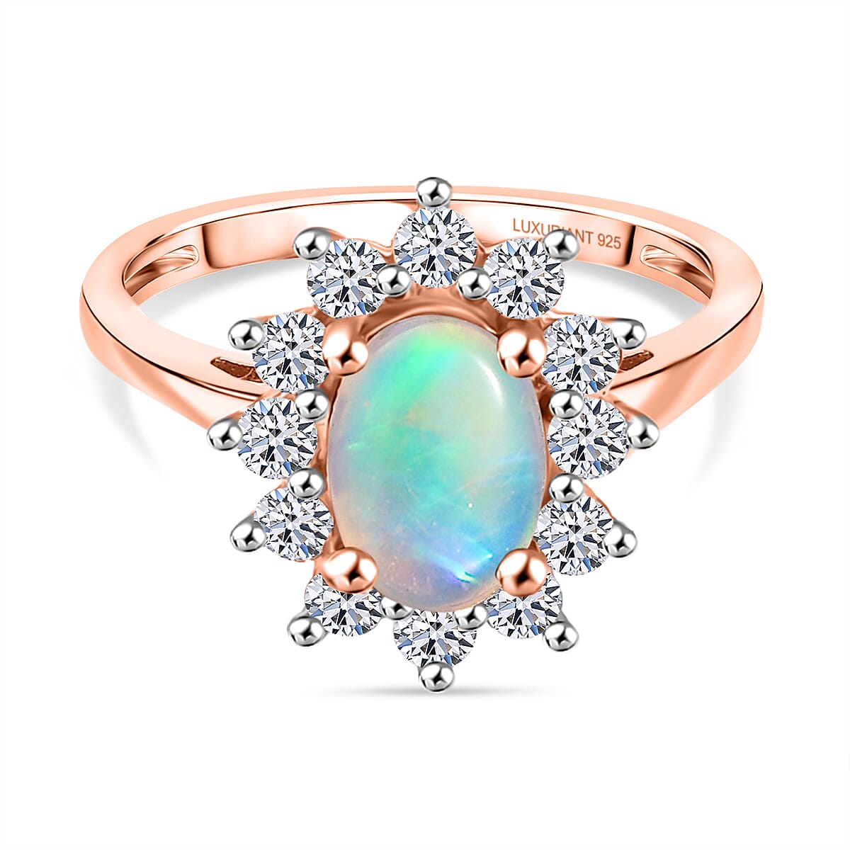 Luxuriant Ethiopian Opal &amp; Lab Grown Diamond (SI-GH) Halo Ring in 18K Vermeil Rose Gold Plated Sterling Silver 1.64 Ct. 8316167 0