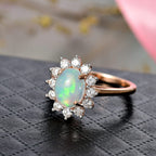 Luxuriant Ethiopian Opal & Lab Grown Diamond (SI-GH) Halo Ring in 18K Vermeil Rose Gold Plated Sterling Silver 1.64 Ct.