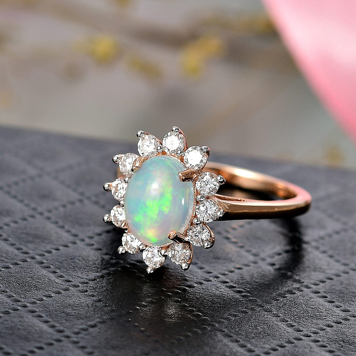Luxuriant Ethiopian Opal &amp; Lab Grown Diamond (SI-GH) Halo Ring in 18K Vermeil Rose Gold Plated Sterling Silver 1.64 Ct. 8316167 2