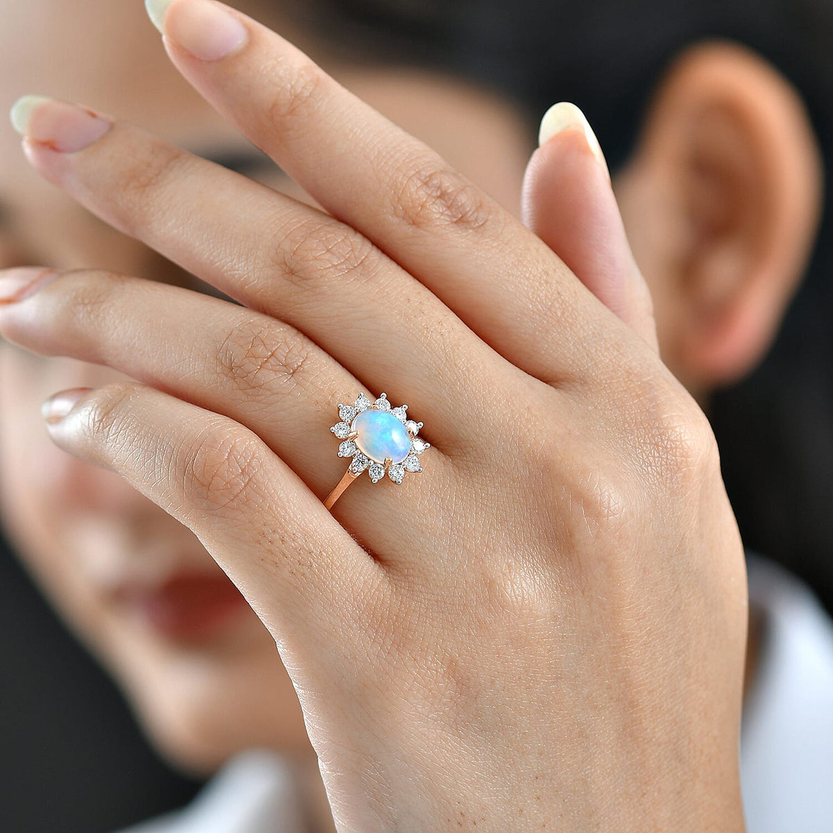 Luxuriant Ethiopian Opal &amp; Lab Grown Diamond (SI-GH) Halo Ring in 18K Vermeil Rose Gold Plated Sterling Silver 1.64 Ct. 8316167 3