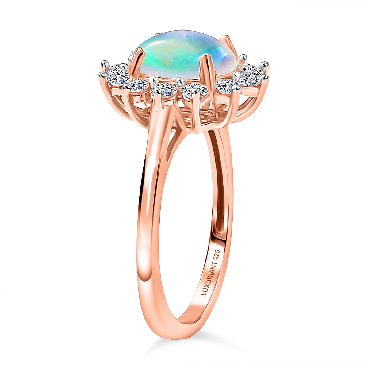 Luxuriant Ethiopian Opal &amp; Lab Grown Diamond (SI-GH) Halo Ring in 18K Vermeil Rose Gold Plated Sterling Silver 1.64 Ct. 8316167 4