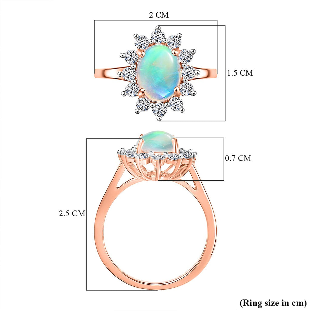 Luxuriant Ethiopian Opal & Lab Grown Diamond (SI-GH) Halo Ring in 18K Vermeil Rose Gold Plated Sterling Silver 1.64 Ct.