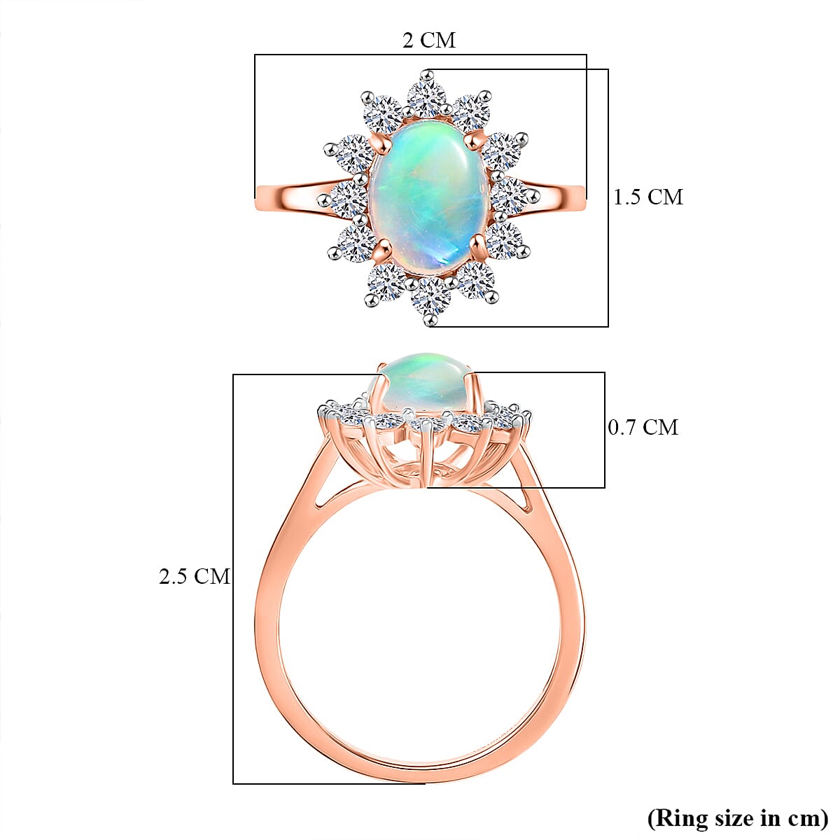 Luxuriant Ethiopian Opal &amp; Lab Grown Diamond (SI-GH) Halo Ring in 18K Vermeil Rose Gold Plated Sterling Silver 1.64 Ct. 8316167 6