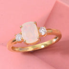 AAA Ethiopian Opal & Lab Grown Diamond Ring in Yellow Gold  Sterling Silver 1.13 Ct.