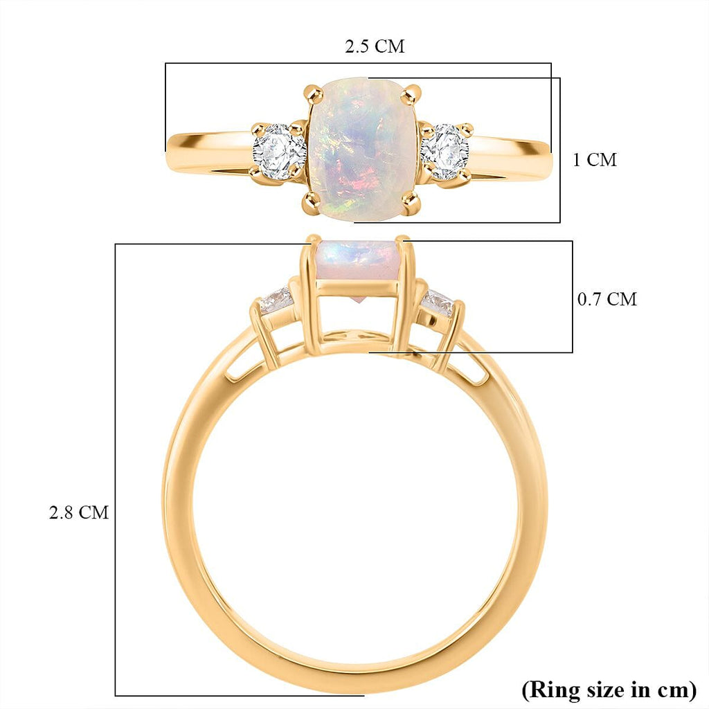 AAA Ethiopian Opal & Lab Grown Diamond Ring in Yellow Gold  Sterling Silver 1.13 Ct.