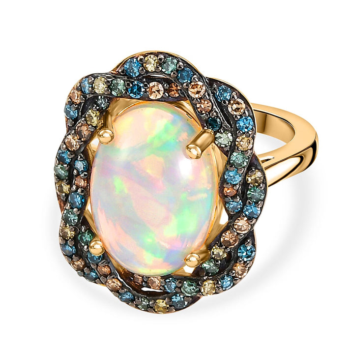 AAA Ethiopian Opal &amp; SI-G-H Lab Grown Multi Diamond Cluster Halo Ring in 18K Vermeil Yellow Gold Plated Sterling Silver 4.50 Ct. 8552972 1