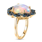 AAA Ethiopian Opal & SI-G-H Lab Grown Multi Diamond Cluster Halo Ring in 18K Vermeil Yellow Gold Plated Sterling Silver 4.50 Ct.