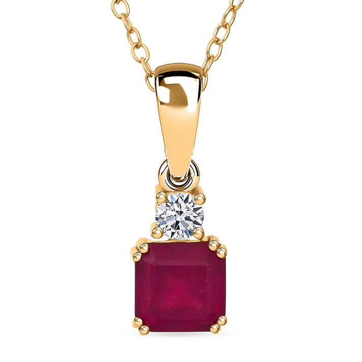 Luxuriant - Premium African Ruby &amp; Lab Grown Diamond Pendant with Chain (Size 20) in Yellow Gold Plated Sterling Silver 1.73 Ct. 4426291 1