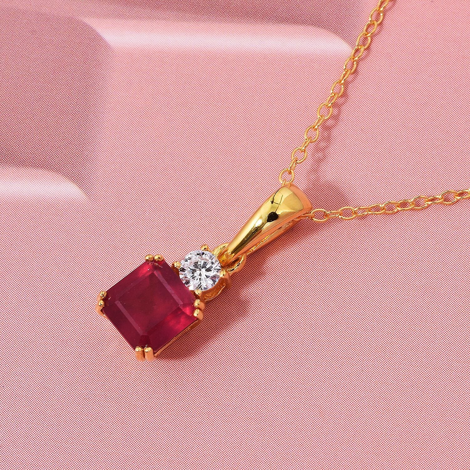 Luxuriant - Premium African Ruby &amp; Lab Grown Diamond Pendant with Chain (Size 20) in Yellow Gold Plated Sterling Silver 1.73 Ct. 4426291 2